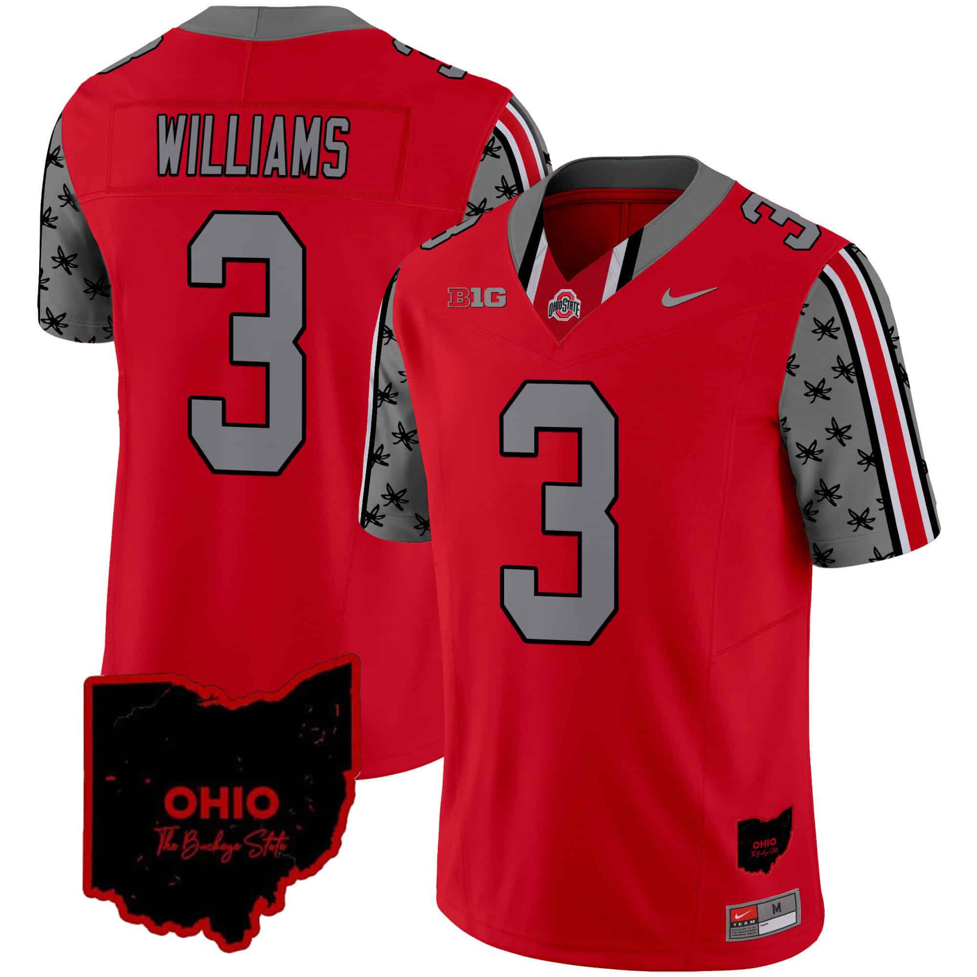 Men Ohio State Buckeyes #3 Williams Red 2024 Nike Home Patch Vapor Limited NCAA Jersey